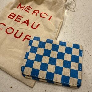 NWOT Clare V blue and white checkered card case ♟️😁